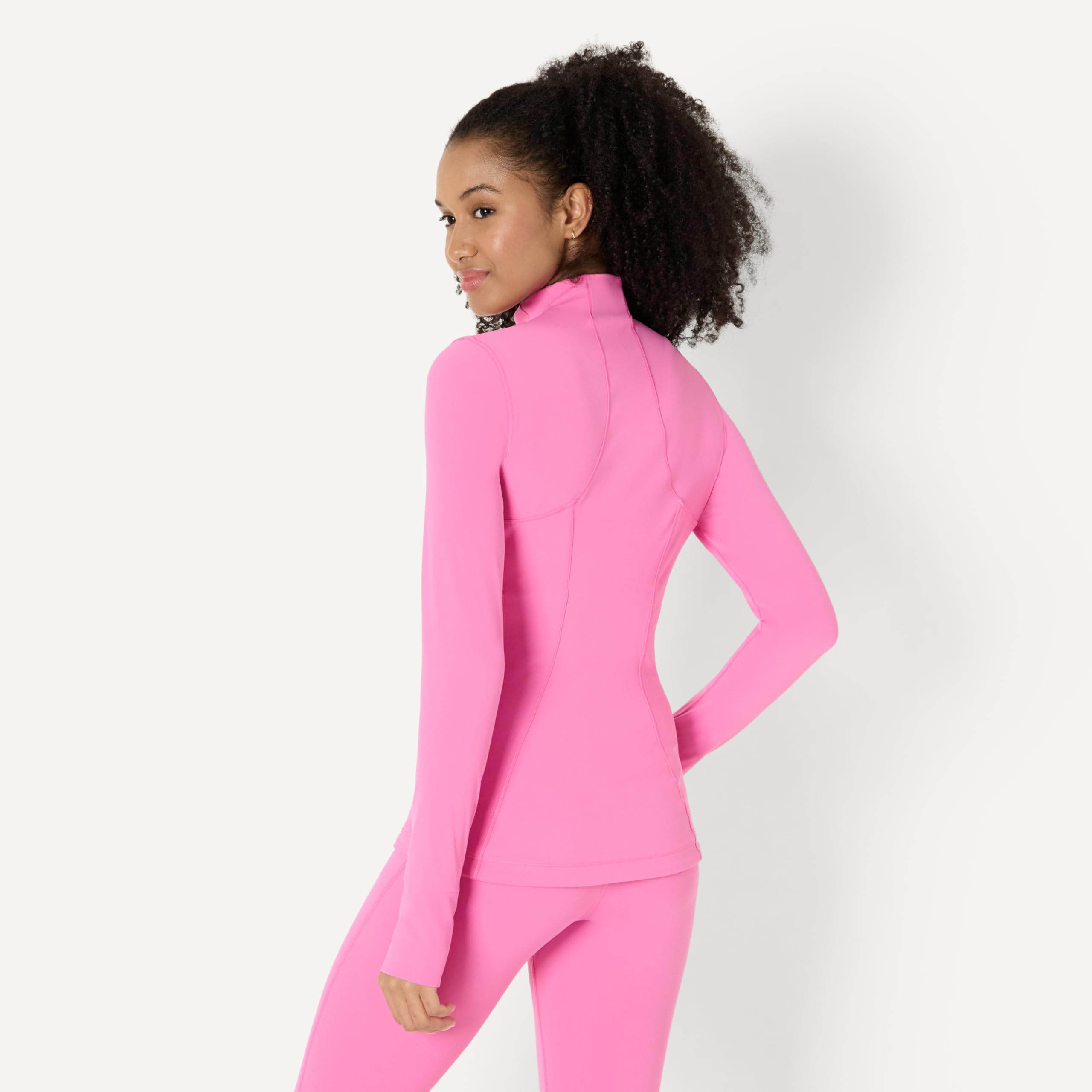 Amazon Essentials Femme Veste à Col Zippé Active FormFlex Ultra Douce, avec Fermeture Éclair à l’Encolure et Manches Longues, Coupe Ajustée