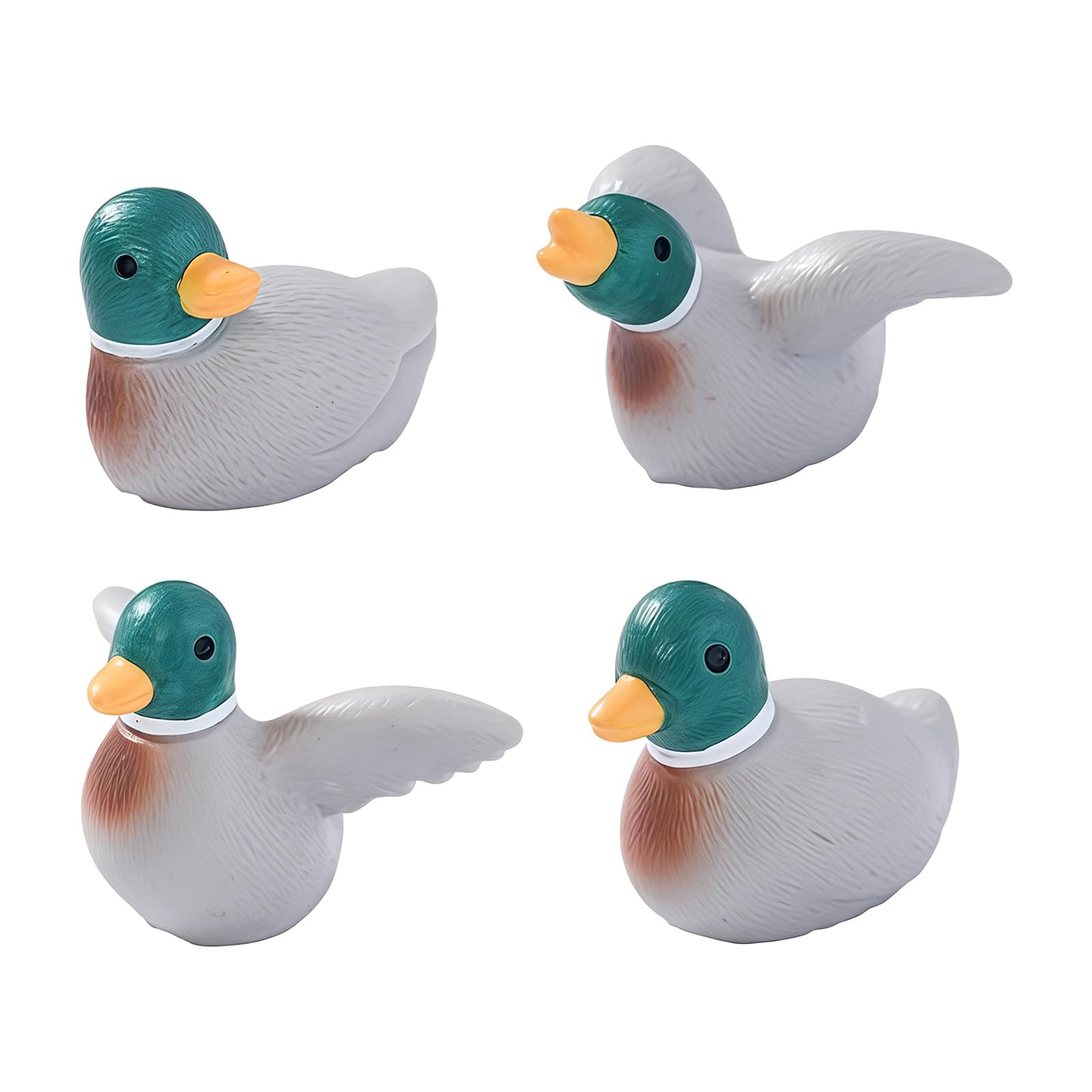 CAZSTYK Of 4 Adorable Cartoon Green Head Ducks Resin Figurines Small Ornament Perfect for Desktop and Garden Decorating Ducks Shelf Decoration