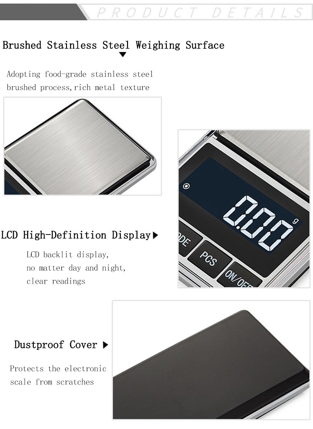 Bilancia digitale di precisione Gram 200g x 0,01g Mini Bilancia tascabile Peso elettronico portatile Bilance gioielli Tara Auto Off Acciaio inox Display retroilluminato bianco
