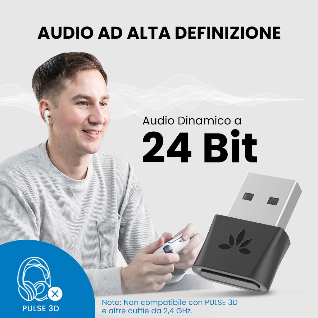 Avantree DG80-Gaming - Adattatore Dongle USB Bluetooth 5.3 per PS5 e Console da gioco, con aptX-Adaptive e bassa latenza, Chiavetta Trasmettitore Audio Wireless per Bluetooth Cuffie e Auricolari