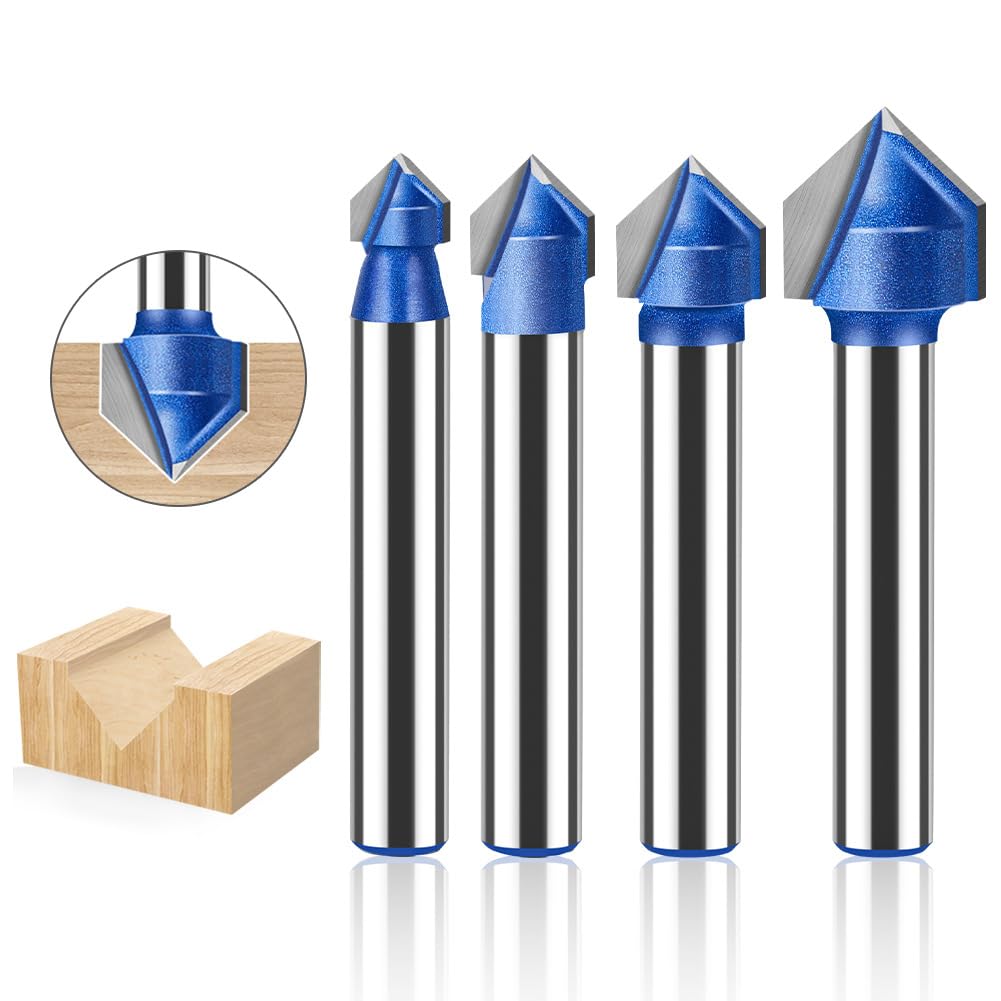 Frez z rowkiem V pod kątem 90 stopni - Frez do grawerowania z chwytem 6 mm i 1/4 cala - Frez trzpieniowy z węglikami spiekanymi do obróbki drewna(6x8mm)