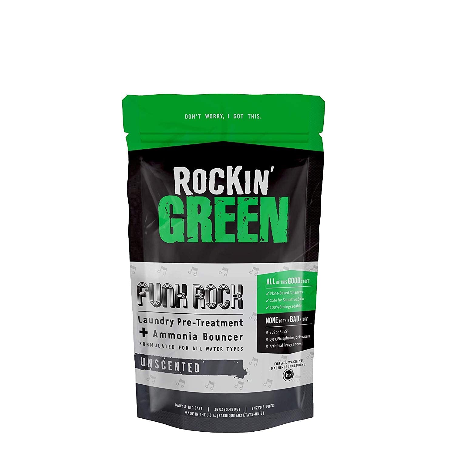 Rockin’ Green Funk Rock Ammonia Bouncer (16oz) Bundle with Hard Rock Laundry Detergent (45oz) | Hard Water Soap and Laundry Pre-Wash Powder | Unscented and Fragrance Free | Vegan and Eco-Friendly