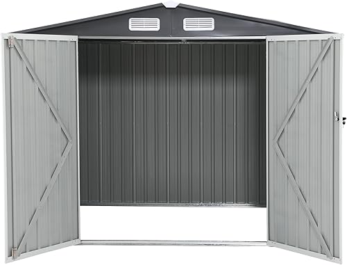 Miniatura 9 de Verano Garden Cobertizo de almacenamiento al aire libre de 8 x 6 pies, cobertizo de jardín de metal de acero galvanizado, doble puerta con