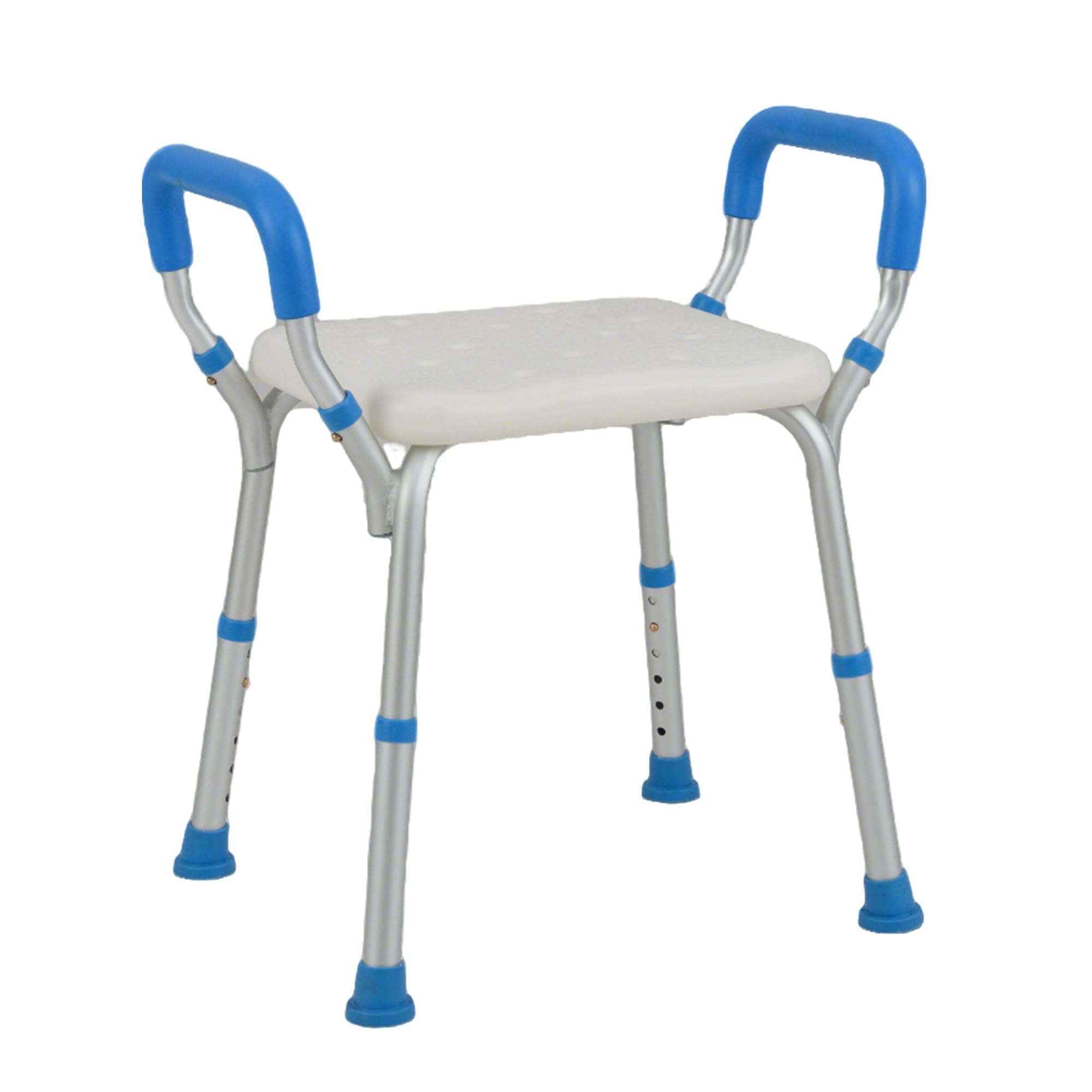 HOMASIS Silla Ducha para Mayores, Taburete de Baño, Asiento Adultos con Brazos Acolchados Desmontables, Altura Ajustable de 6 Niveles, Pies de Goma Antideslizantes, (Azul, 59 x 43 x 54-67 cm)