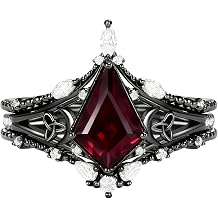 1.5 Ct Coffin/Marquise/Kite/Hexagon Cut Garnet Engagement Ring Set for Women Gothic Garnet Bridal Ring Set 925 Sterling Silver 10K 14K 18K Gold Black Gold Bridal Rings for Women