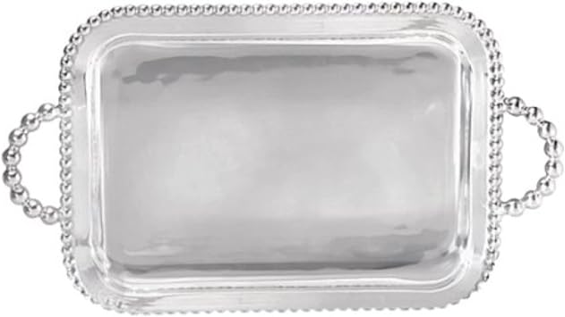 Mariposa Pearled Service Tray | Silver | Brillante | Tableware | Trays | Recycled SANDCAST Aluminum | Handmade in Mexico