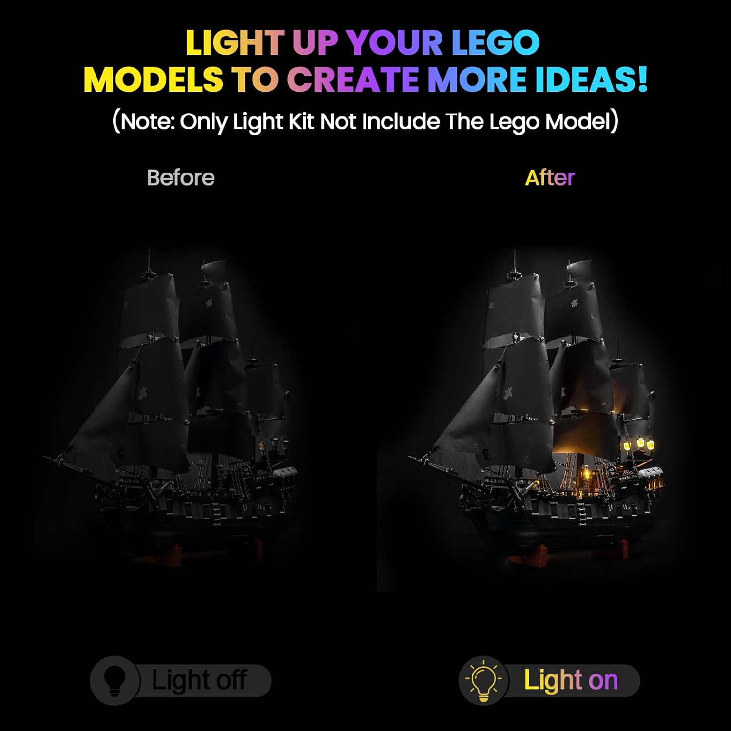 Upgraded Led Light Kit Compatible with Lego Captain Jack Sparrow's Pirate Ship Set, Lights Decoration Compatible with Lego 10365 (Model Not Included)
