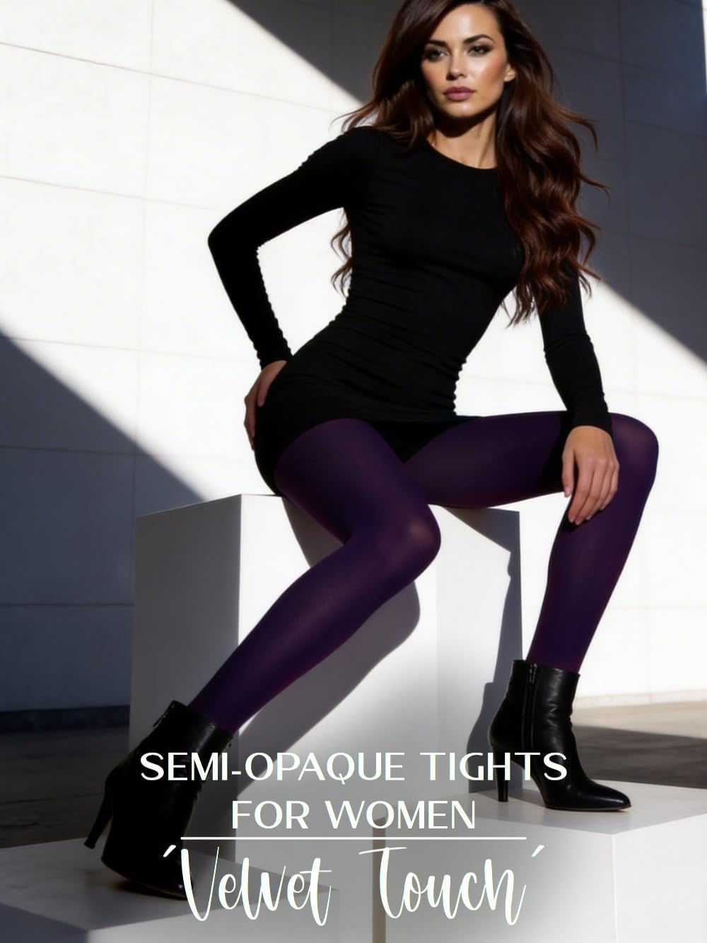 Charm and Attitude Semi Opaque Tights for Women | Colored Pantyhose Stockings Nylons 40D | Burgundy Maroon Red Black