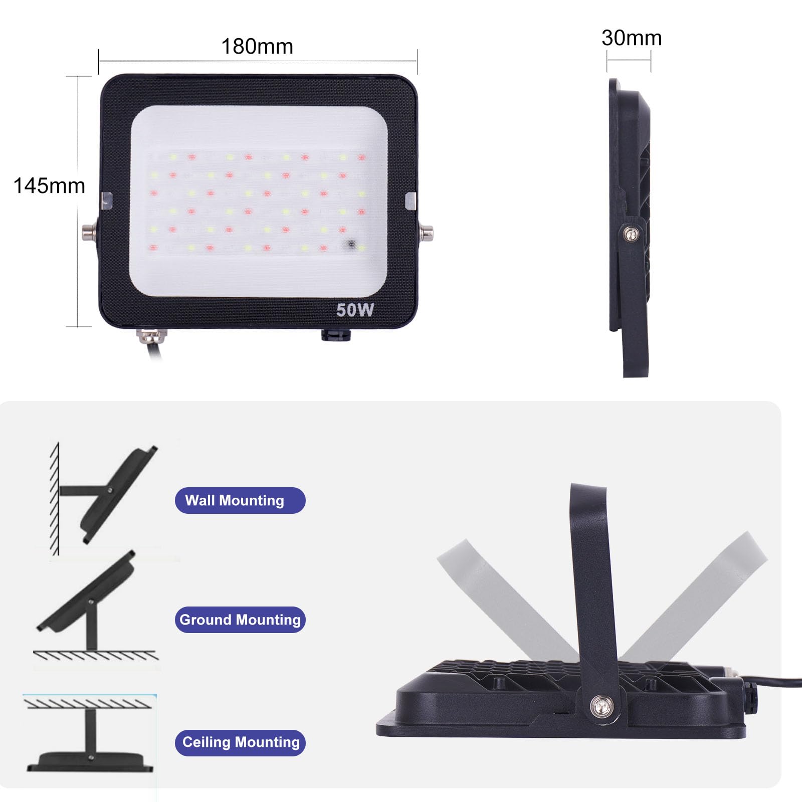 Foco LED RGB de 50 W para exteriores, luces de inundación RGB coloridas con enchufe estándar británico, foco que cambia de color, luces de fiesta regulables para DJ, discoteca, jardín