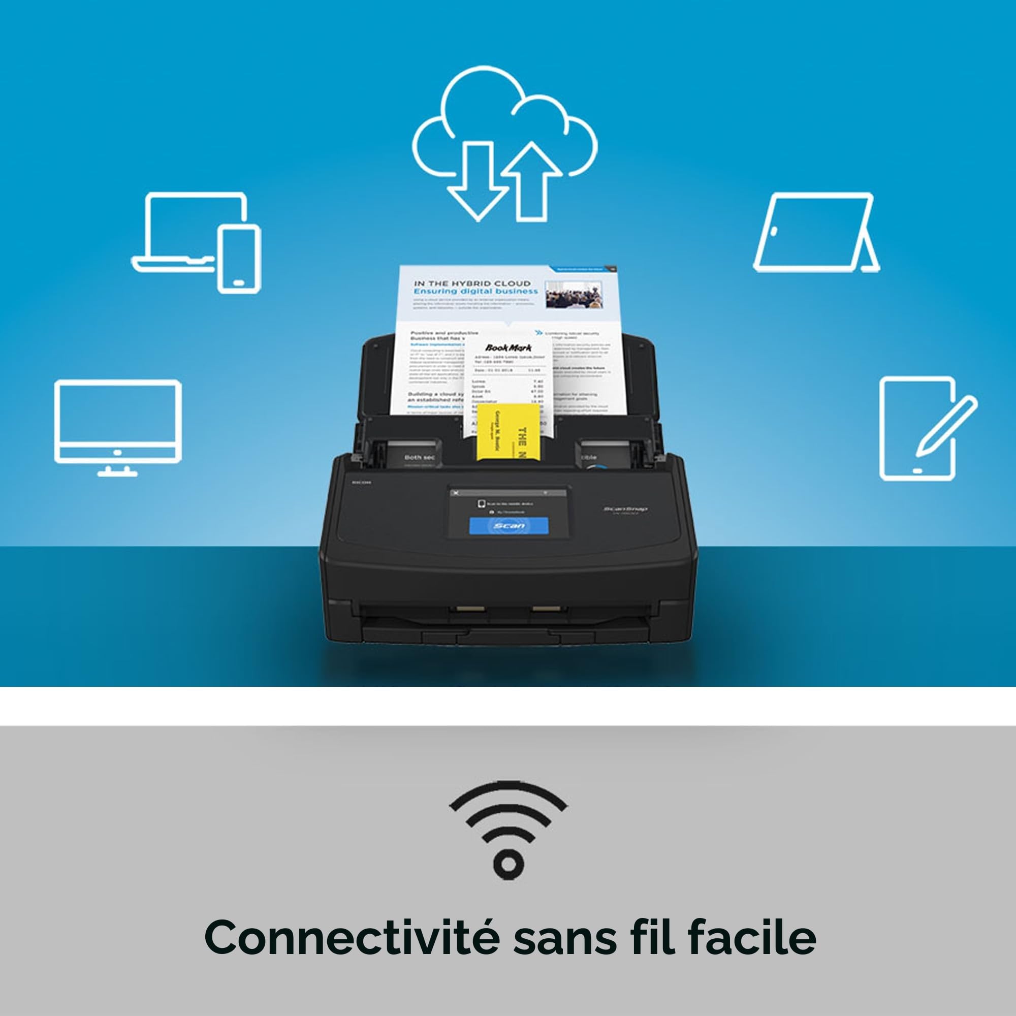 ScanSnap iX1600 Noir Scanner de Documents - 5GHz - Recto Verso, ADF, A4, Wi-FI, sans Fil, USB 3.2