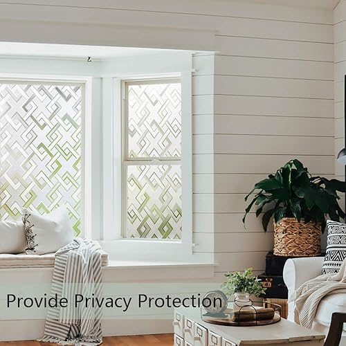 Miniatura 3 de Finnez Película de privacidad para ventana, 3D, sin pegamento, patrón de rombos para puerta de vidrio, baño, sala de estar, oficina, 11.8 x 78.7