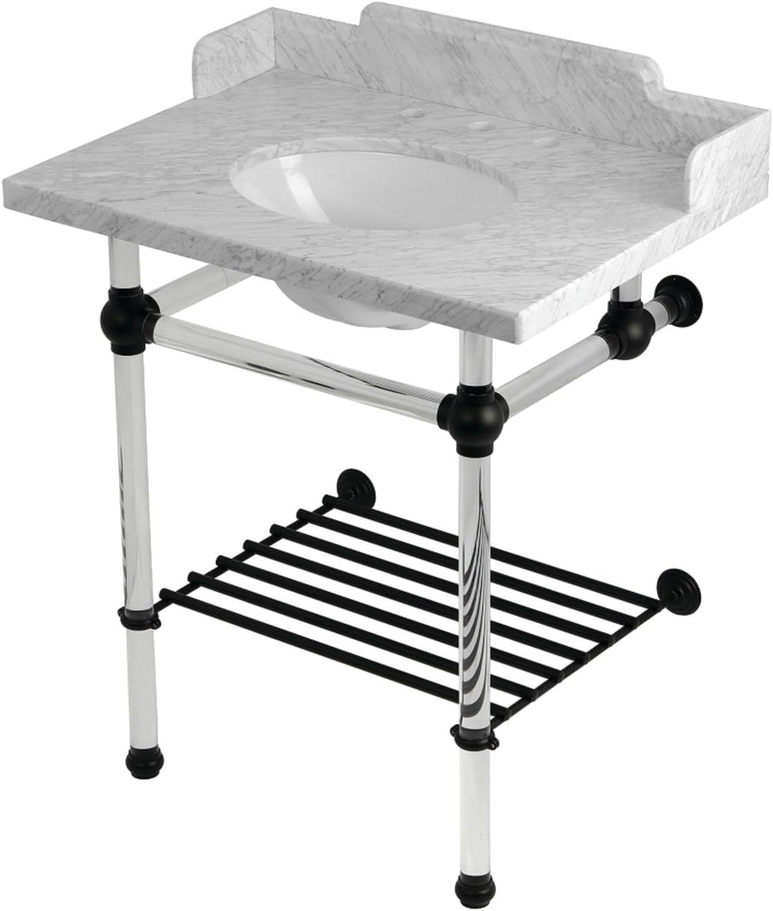 Kingston Brass LMS30MAB7 Pemberton 30" Console Sink with Acrylic Legs (8-Inch, 3 Hole), Marble White/Brushed Brass