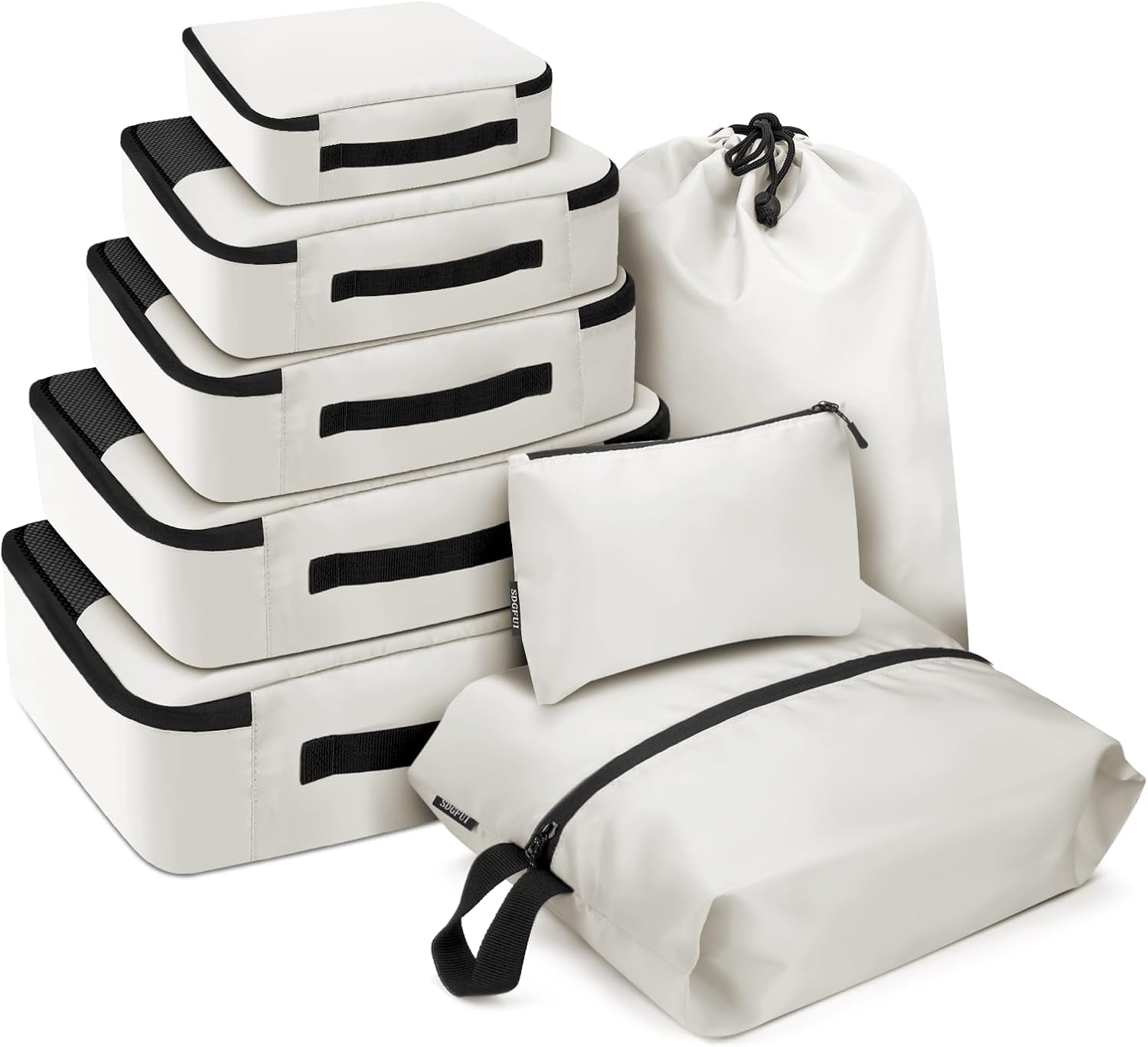 SDGFUI 8 PCS Compression Packing Cubes for Travel Women, Compression Bags Organizer for Luggage Space Saving Travel Essentials and Carry on, Luggage Organizer Bags for Suitcase - Beige