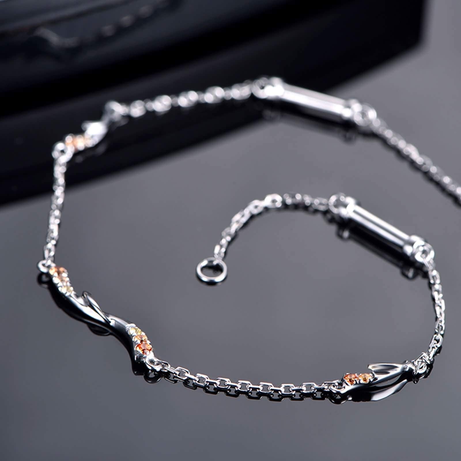 Daesar Bracelet Femme, Bracelet Or Blanc 18K Fleur Bracelet Pierre Saphir 0.12ct Bracelet Amitié Or Blanc