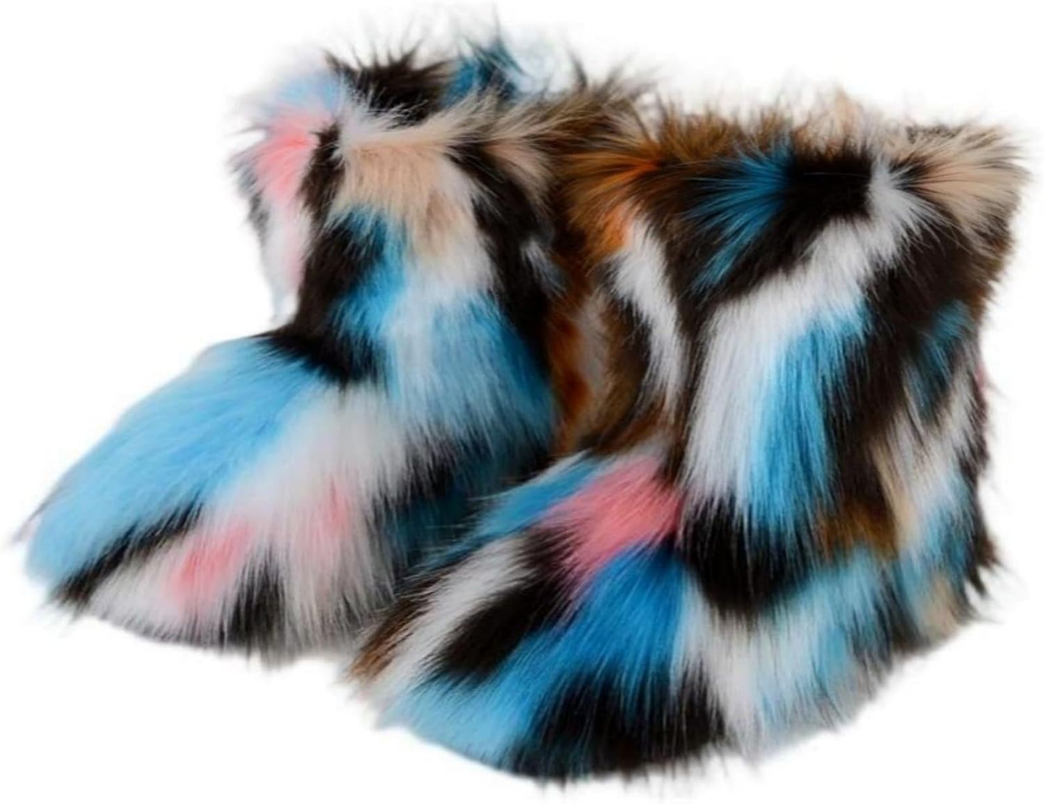 Girls Faux Fur Mid-Calf Snow Boot Winter Warm Furry Fluffy Shoes