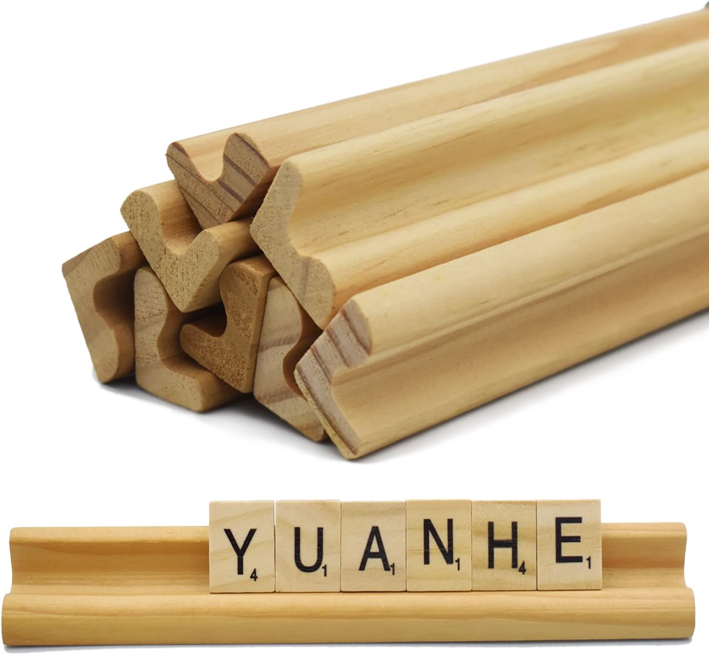 Yuanhe Scrabble Letter Tile Holders - Wooden Scrabble Rack Tray Set of 8, for Crafts and Game Stands