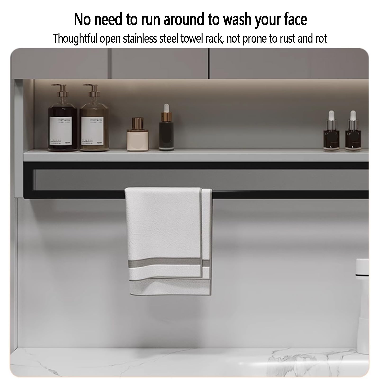 Inteligente armario de baño con espejo y luz,Armario de Pared Rectangular Antivaho,Espejo de Maquillaje para Inodoro con Estante,armario espejo baño led tiempo temperatura,agujero de papel,barra de to