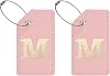 TIXIPEM Initial Luggage Tags for Suitcases [2PCS] - Identifier Name Baggage Tag with Iron Loop Use for Airplane & Travel Essentials - [PU Leather - Letter M] Monogrammed Labels