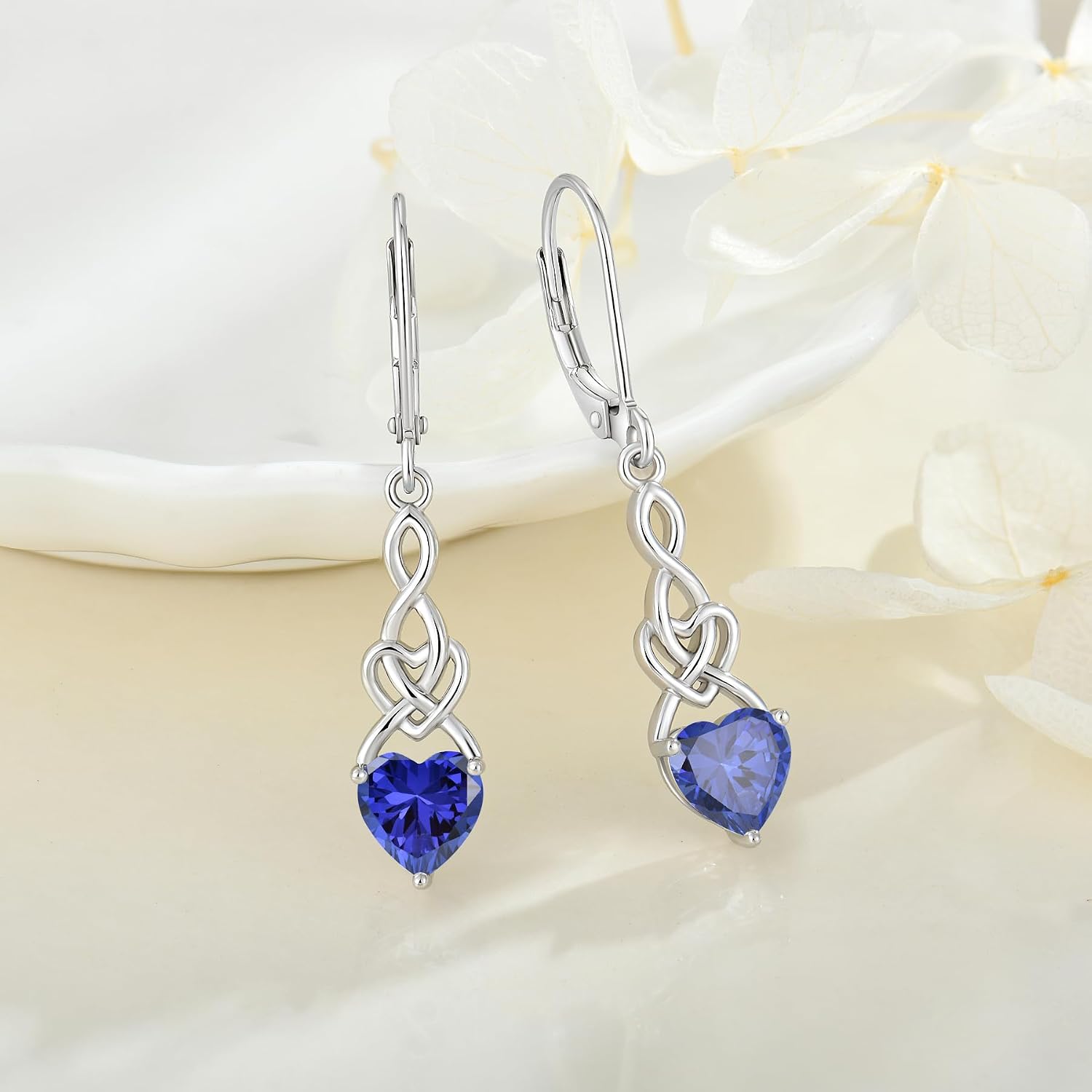 Leverback Earrings 925 Sterling Silver Cubic Zirconia Dangle Drop Earrings Infinity Twisted Heart Earrings Christmas Gift for Women Her Wife Mother