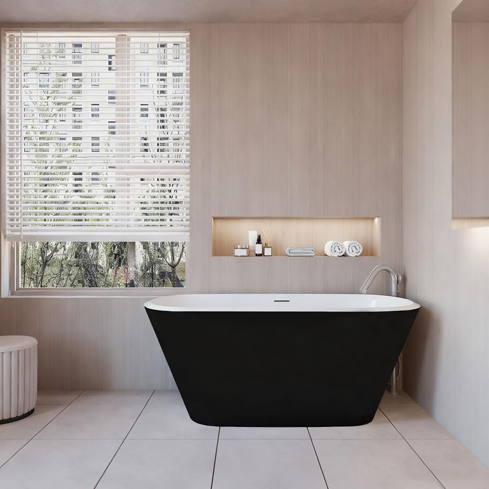 Acezanble 1500x720mm Modern Matt Black Freestanding Double Ended Bath Acrylic Bathtub