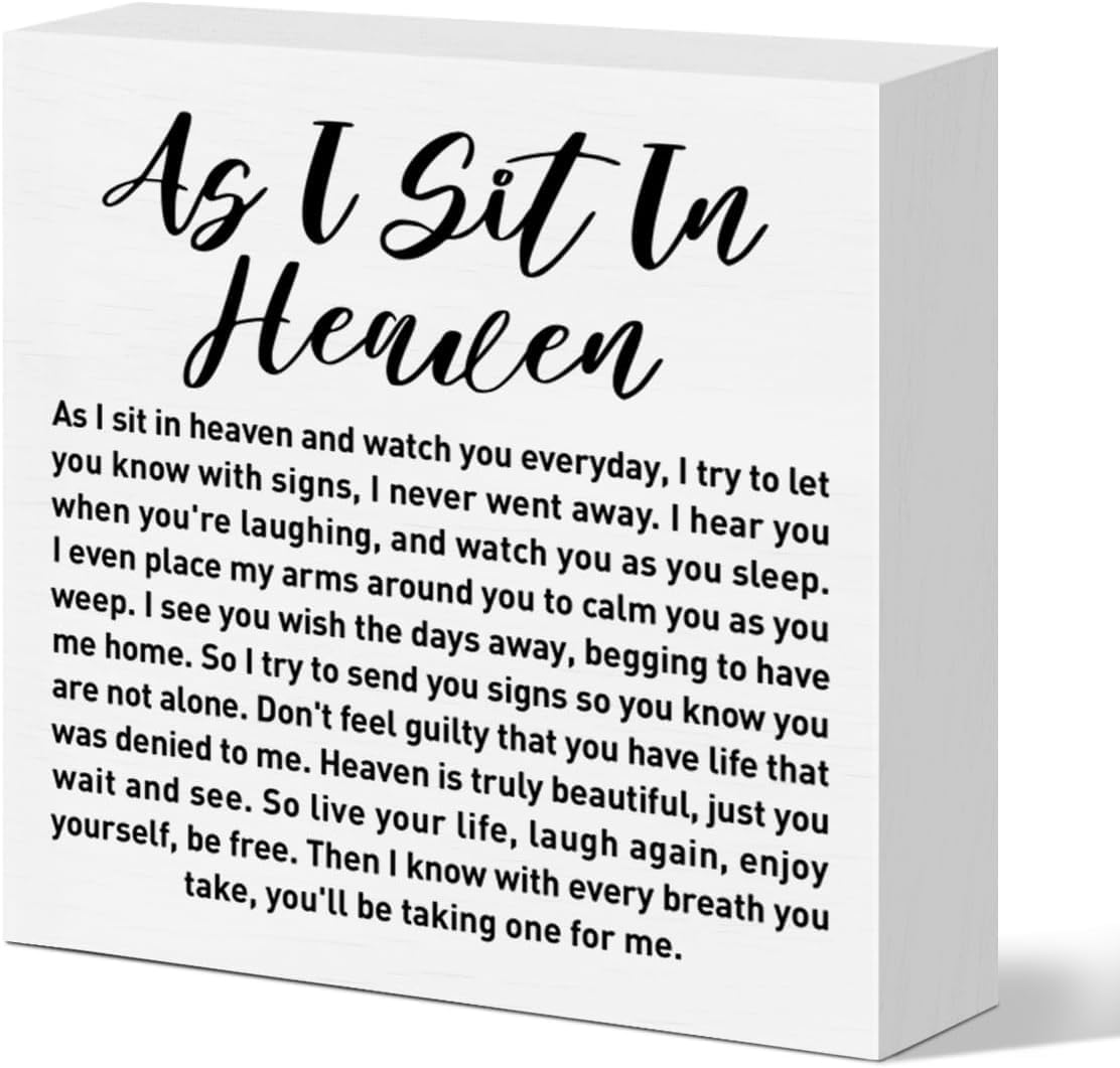 As I Sit In Heaven Box Sign 7x7 Inch Wooden Inspirational Decor
