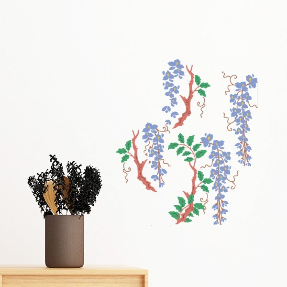 Sticker mural amovible pour chambre zen avec motif violet de culture japonaise 30cm
