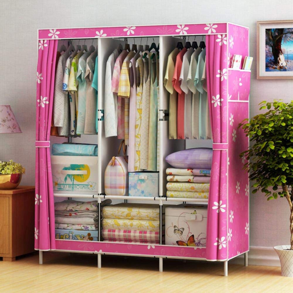 Armario de Tela Plegable, Conjunto de Armario, Armario de Tela de Refuerzo de fácil instalación, Color Rosa