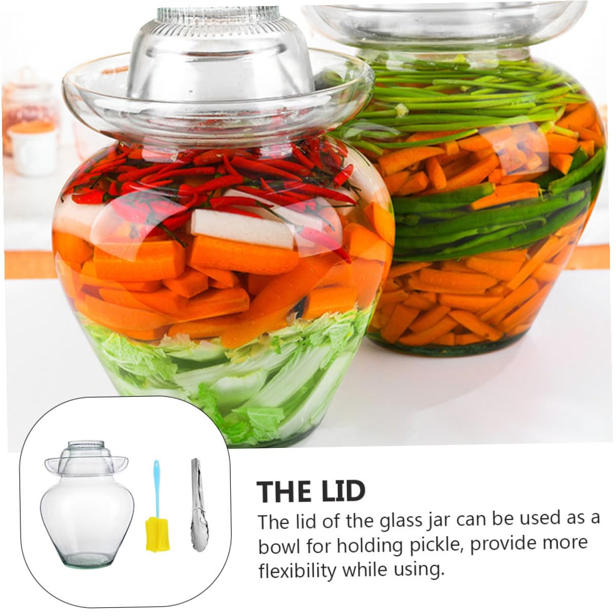 Tarro de Vidrio para Encurtidos de 10 Litros Tapa Hermética, Recipiente Transparente para Fermentación de Kimchi y Conservación de Alimentos en Cocina