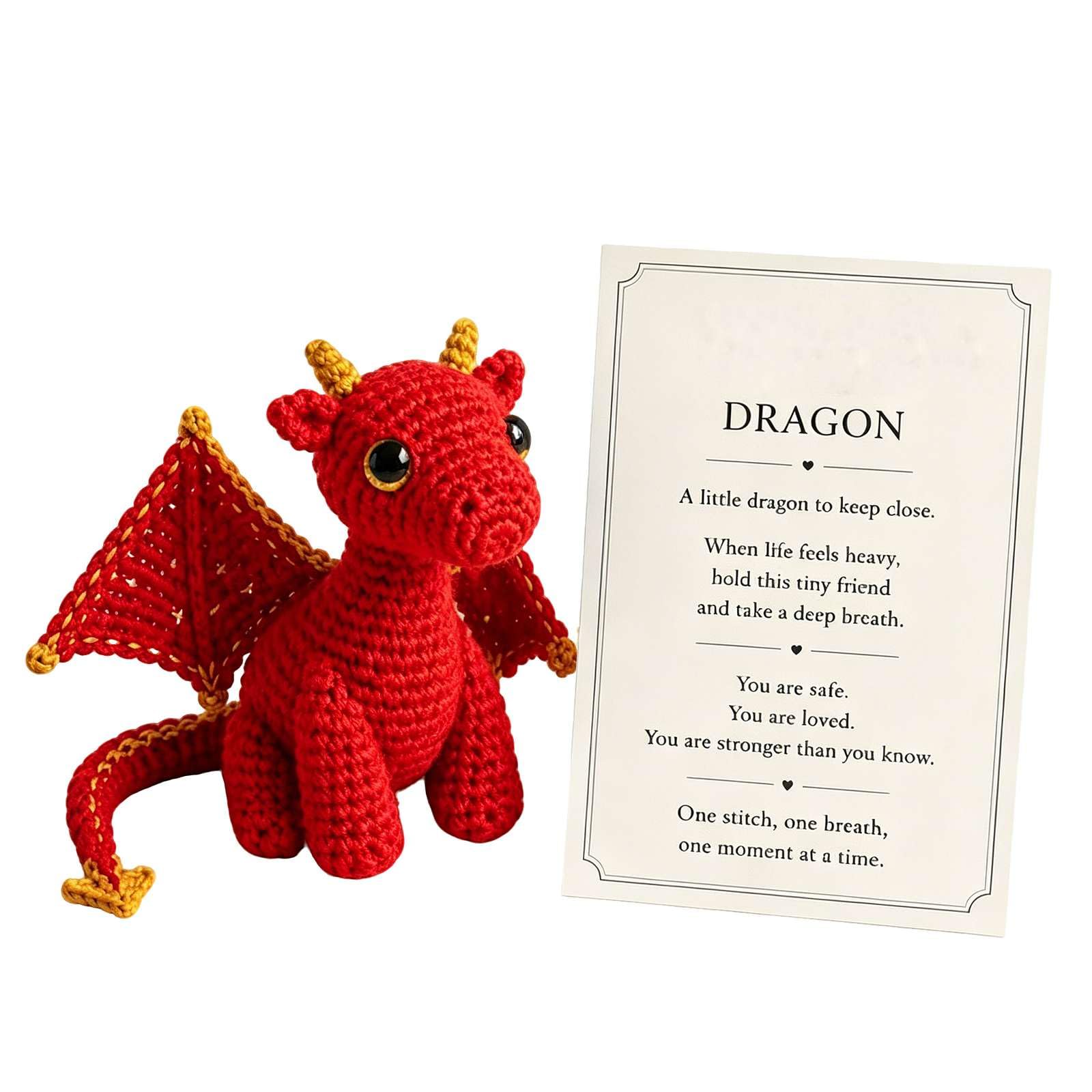Crochet Dragon Stuffed Animal, Emotional Support Dragon With Card (Red)