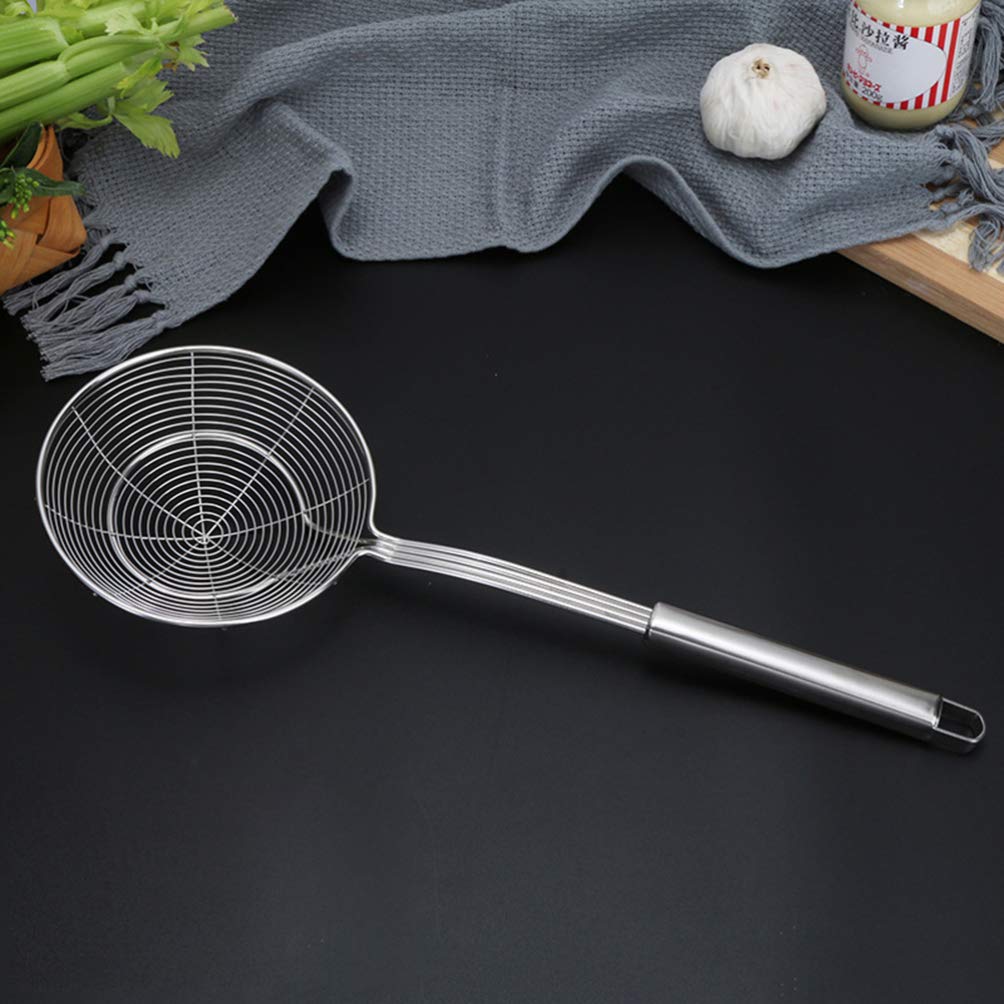 Colino a ragno Mestolo for schiumarola in acciaio inossidabile Colino for filo da cucina Manico lungo Colino for pasta Cucchiaio for cucinare olio for friggere (Color : Silver, Size : 39x14x5cm