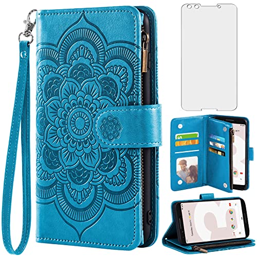 Asuwish Compatible With Google Pixel 3 Wallet Case And Tempered Glass Screen Protector Leather Flip Credit Card Holder Stand Tpu Cell Accessories Phone Cover For Pixel3 Iii Pixle 3Case Women Men Blue #TOP25