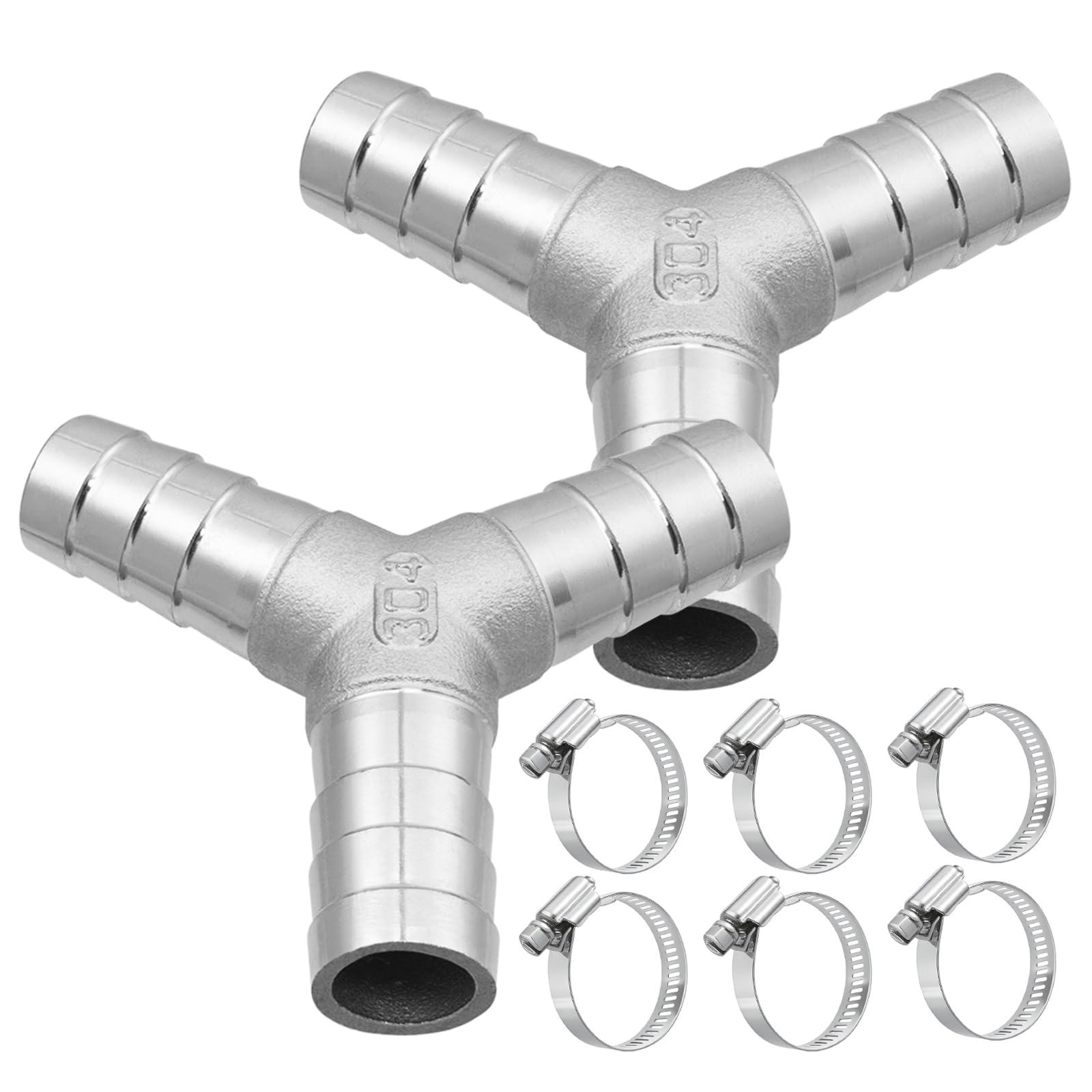 Metalwork 304 Edelstahl 3/4 Zoll Schlauchstutzen Y Widerhaken Fitting, 3-Wege-Form Union Splitter Adapter Anschluss (2 Stück)