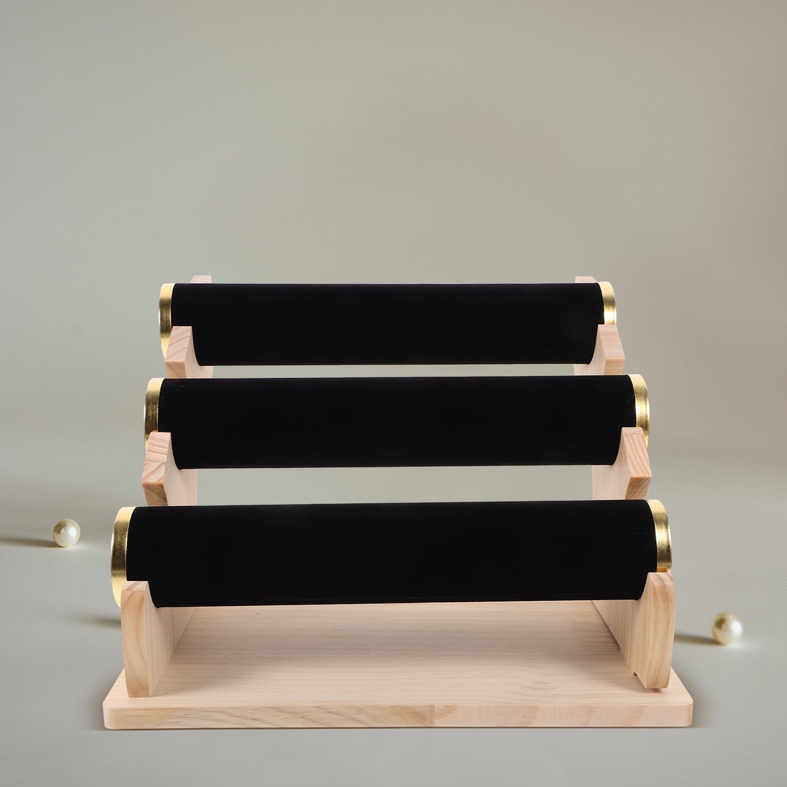 GALPADA Soporte para Brazaletes y Relojes de Pulsera de 3 Niveles Base de Madera Negra, Organizador Elegante y Resistente para Joyas en Oficina o Uso Personal