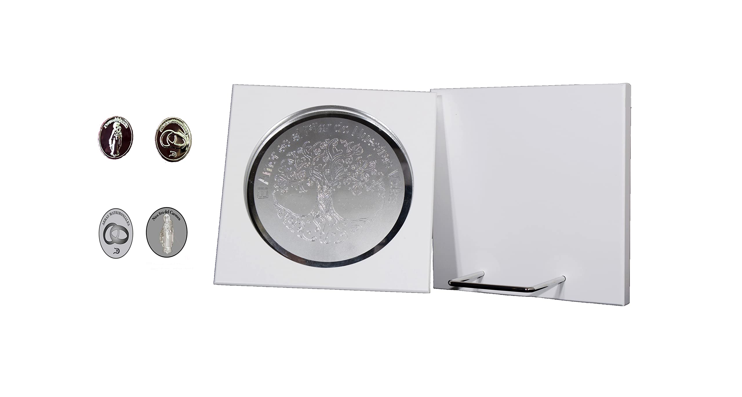 DOCOLASTRA Arras de la Vírgen del Carmen, Personalizable, con Bandeja Convertible en Placa de Recuerdo y llevanza de Alianzas para Bodas y Enlaces.