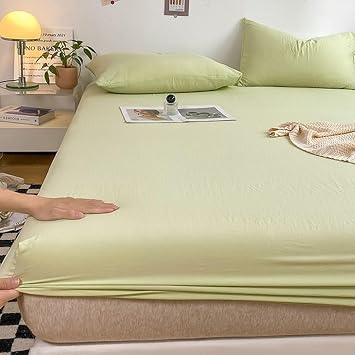 Fitted Sheets Only, Solid Color Fitted Sheet Soft, Wrinkle Free, Breathable, Light Green, King 87 x 79