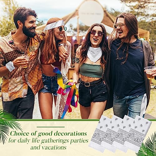 Handepo 30 Pcs Bandanas Bulk Paisley Bandanas Unisex Cowboy Head Wrap Scarf Headband Handkerchief for Women Men(White) - Thumbnail 2