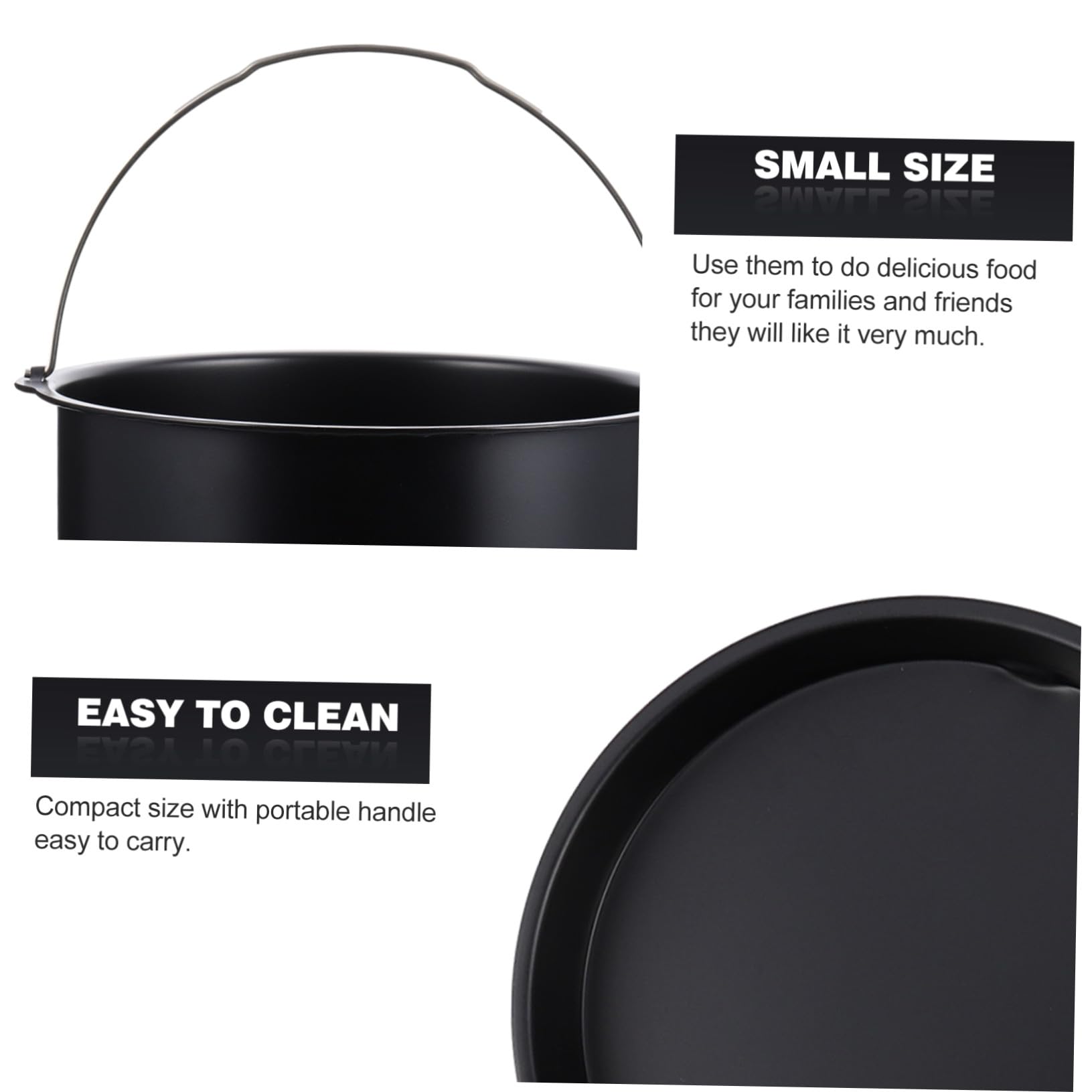 Moule à Gâteau Antiadhésif Rond 18 Cm en Acier Carbone Noir, Accessoires Friteuse à Air, Seau à Gâteau Poignée, Cuisson Maison et Pizza, Ensemble 2 Pièces