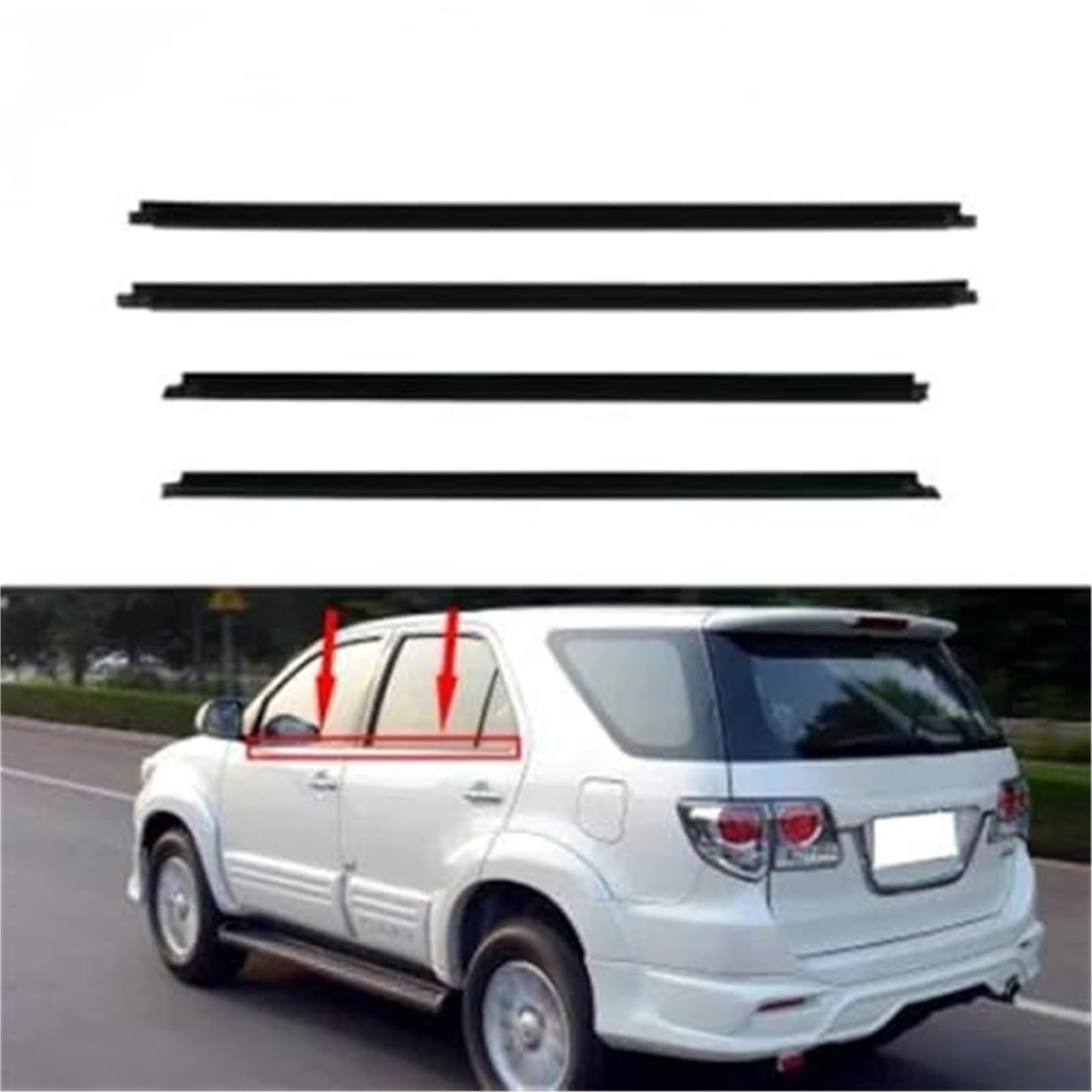 Uszczelki okienne i drzwiowe 4 szt. Zewnętrzna uszczelka okna samochodowego Listwa boczna drzwi Listwa uszczelniająca Wodoodporna taśma dociskowa, do Toyoty, fortuner 2004-2015 Gumowa uszczelk