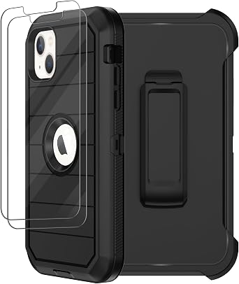 for iPhone 13 Case with Belt Clip Holster, 2 x Screen Protector, Heavy Duty Military Grade Full Body Shockproof Dust-Proof Drop Proof Rugged Protective Cover for iPhone 13