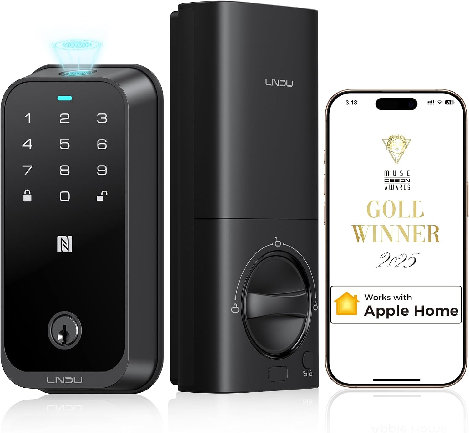 Smart Lock with Apple Home Key, Fingerprint Keyless Entry Door Lock Deadbolt for Front Door, Works with Homekit, Keypad, Auto Lock & Easy Install, US Tel Support
