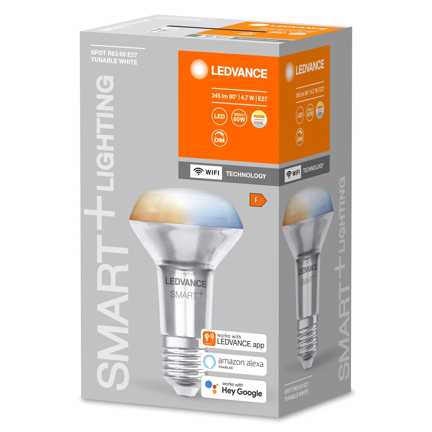 LEDVANCE Smart LED R63 żarówka punktowa z technologią Wifi, E27, możliwość zmiany barwy (2700-6500K), zamiennik żarówek reflektorowych 60W, możliwość sterowania za pomocą Alexa, Google i App, 4 pak