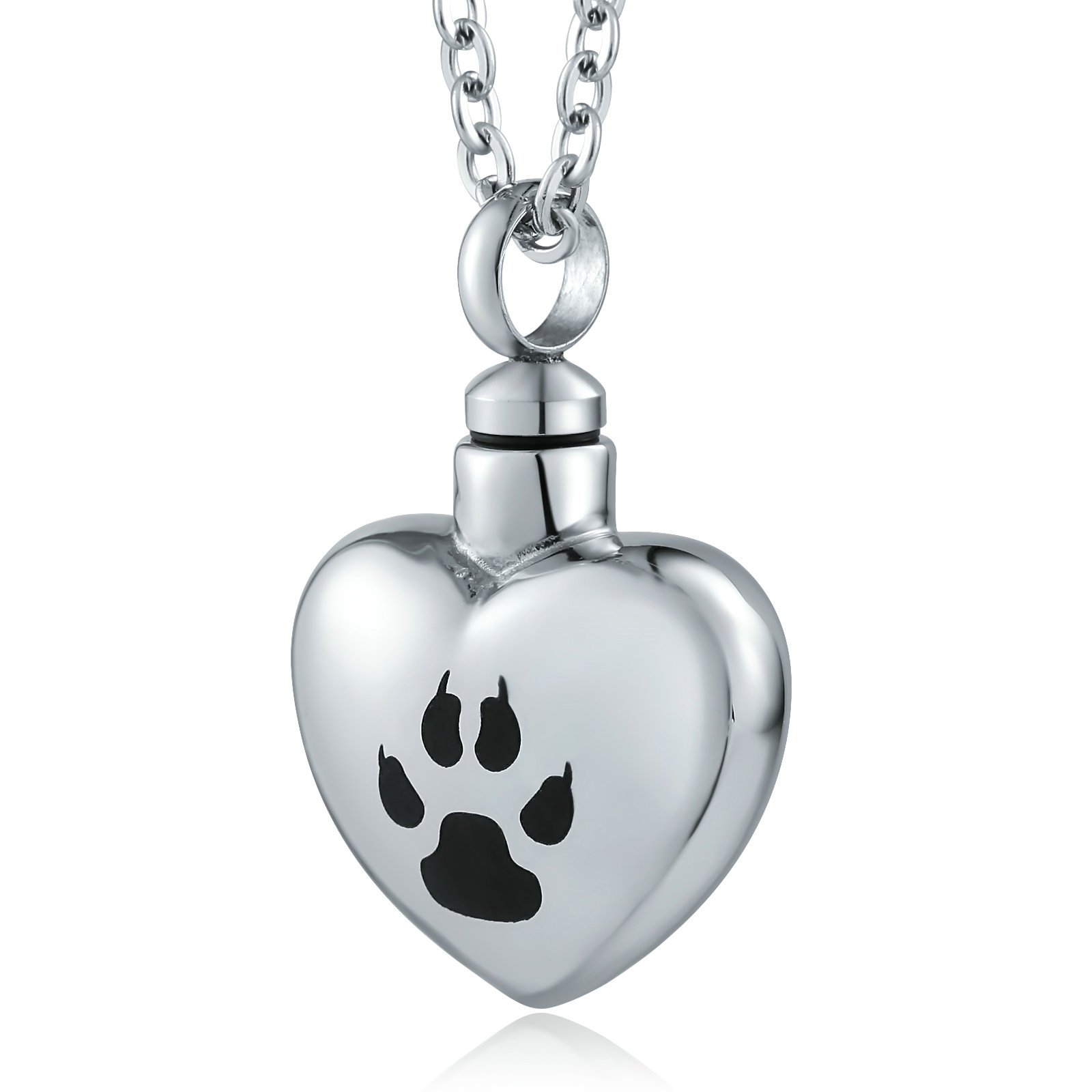 DOLOVE Urn Pendant Stainless Steel Ashes Necklace Always in My Heart Loving Paw Print Urn Pendant Necklace Silver