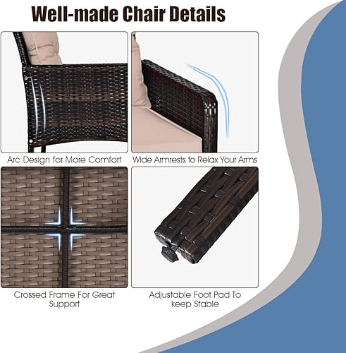 Miniatura 3 de Toolsempire Juego de muebles de patio de 5 piezas, silla de mimbre de ratán para conversación al aire libre con 2 otomanas y mesa de centro de