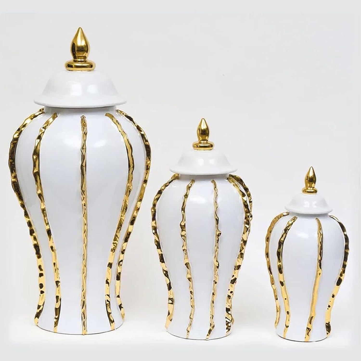 Ginger Jar, 18" White Gold Ceramic Vase with Gold Trim, Porcelain Ceramic Vase for Home Decor, Vintage Ginger Vase for Home, Wedding, Party Decor - Image 8