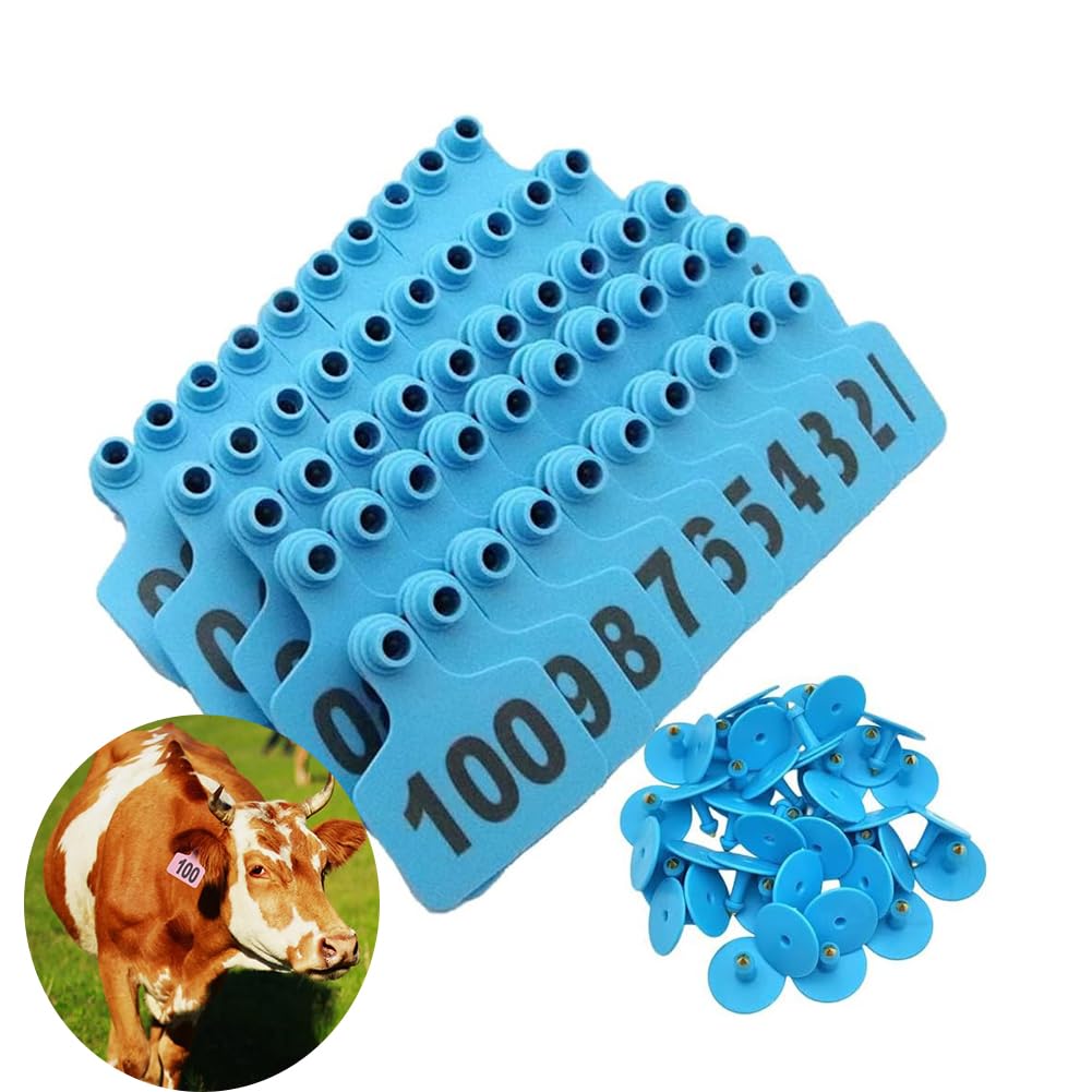 Targhette Auricolari numerate. Orecchio di identificazione Animale con Numero 001-100~~~401-500, Adatto for bovini, capre, suini e bovini 301-400/001-100(Blue,101 200)