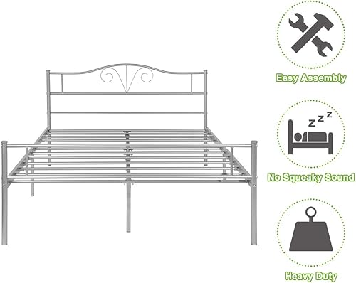 Miniatura 12 de Base de cama de metal resistente tamaño individual, base de colchón de acero, con revestimiento negro, cabecero retro para cama individual, no Negro