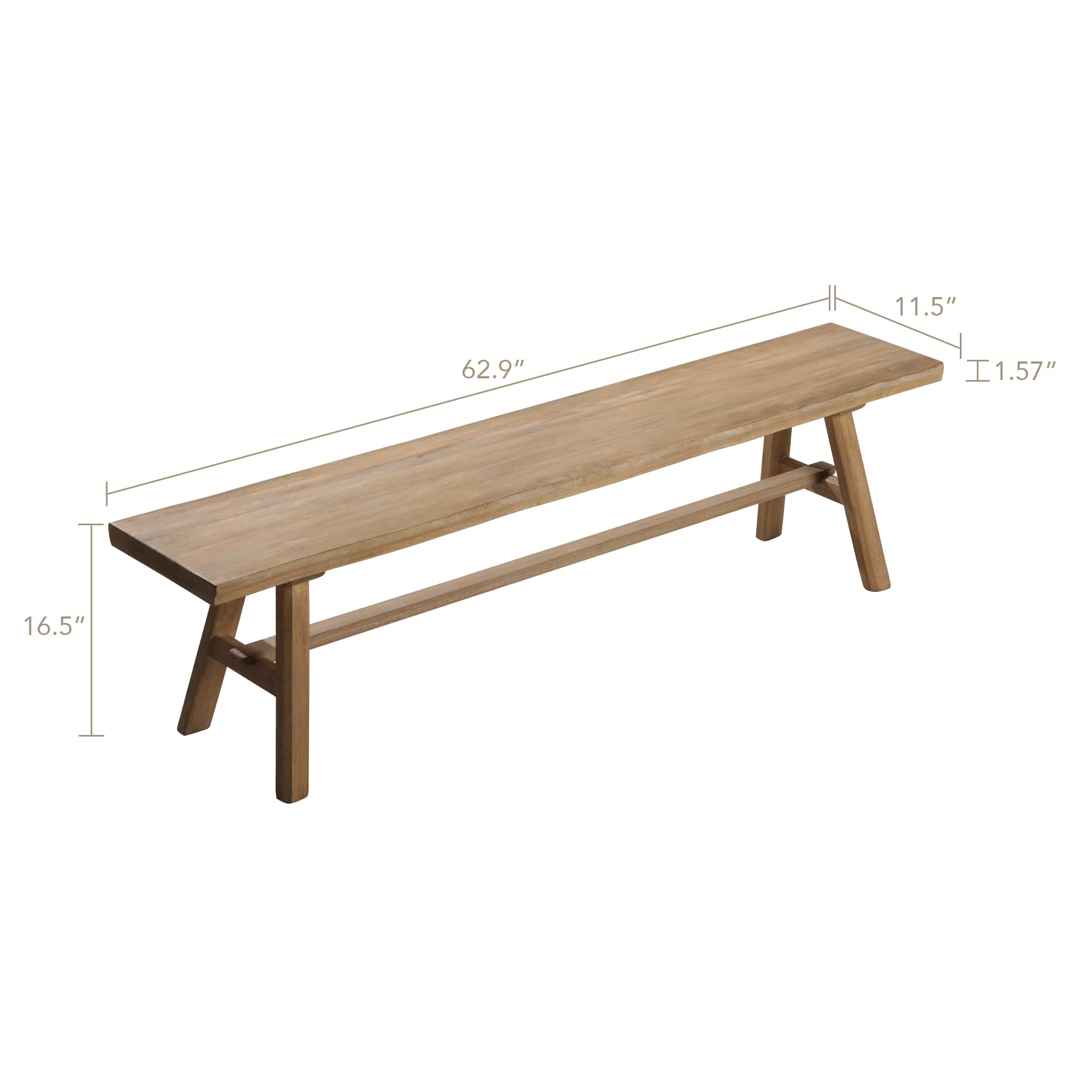 Wnutrees 63" Farmhouse Solid Wood Bench, Rustic Dining Entryway Bench | Indoor Hallway Seat for End of Bed, Living Room, Easy Assembly, Natural