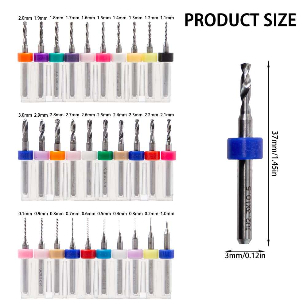 Pilikoll 30 Pcs PCB Micro Drill Bits Set 1/8" Shank Spiral Flute CNC Router Bits 0.1mm-3.0mm PCB Miniature Drill Bit pcb Drill Bits Set for Print Circuit Board Jewelry Plastic Wood Soft Metal - Image 2