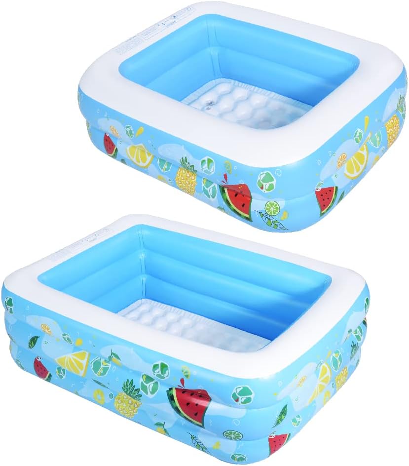 Kiddie Pool, 60"x 41"x 18" and 47" x 35" x 13" Inflatable Pool with Inflatable Soft Floor, Cool Summer Swimming Pool for Kids and Family, Blow Up Pool for Backyard, Garden, Indoor, or Outdoor