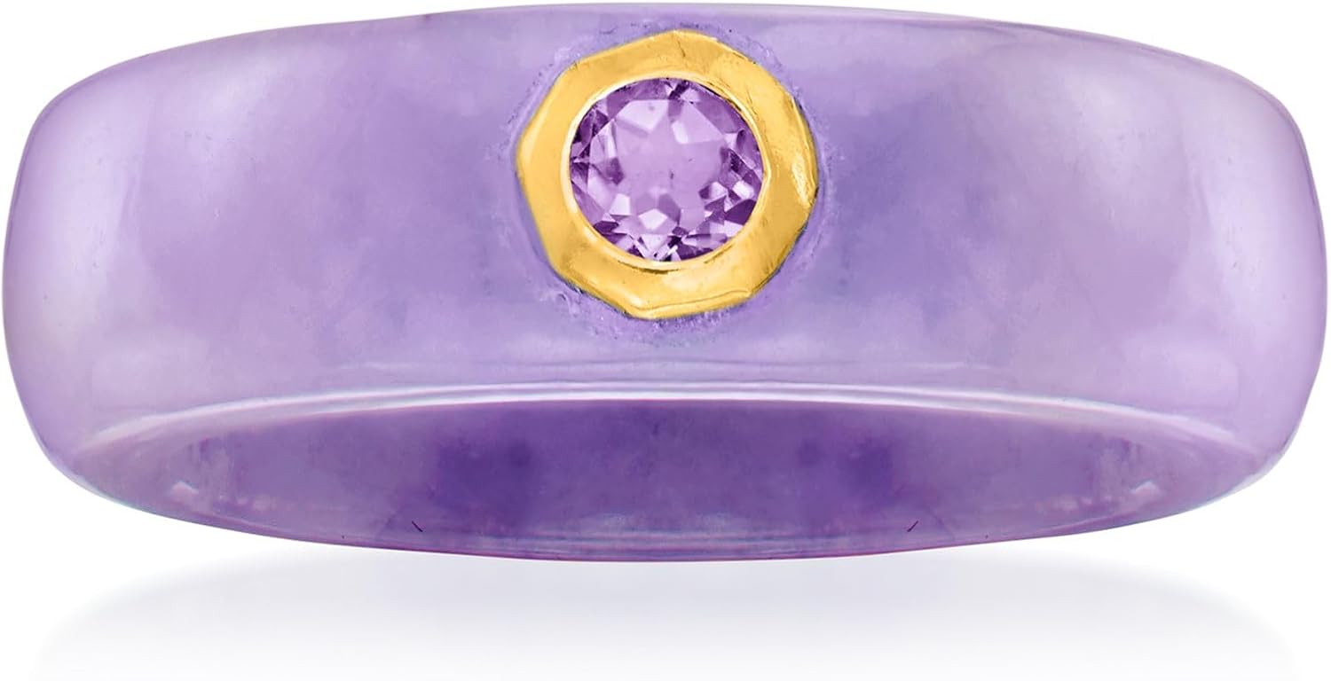 Ross-Simons Lavender Jade and .20 Carat Amethyst Ring With 14kt Gold